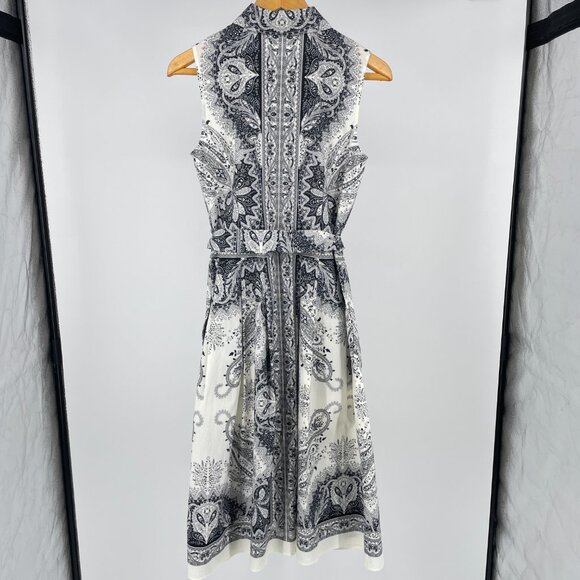 Talbots PR Sample Shirt Dress 4 (Fits 6) Black White Paisley Cotton Sleeveless - Picture 5 of 10